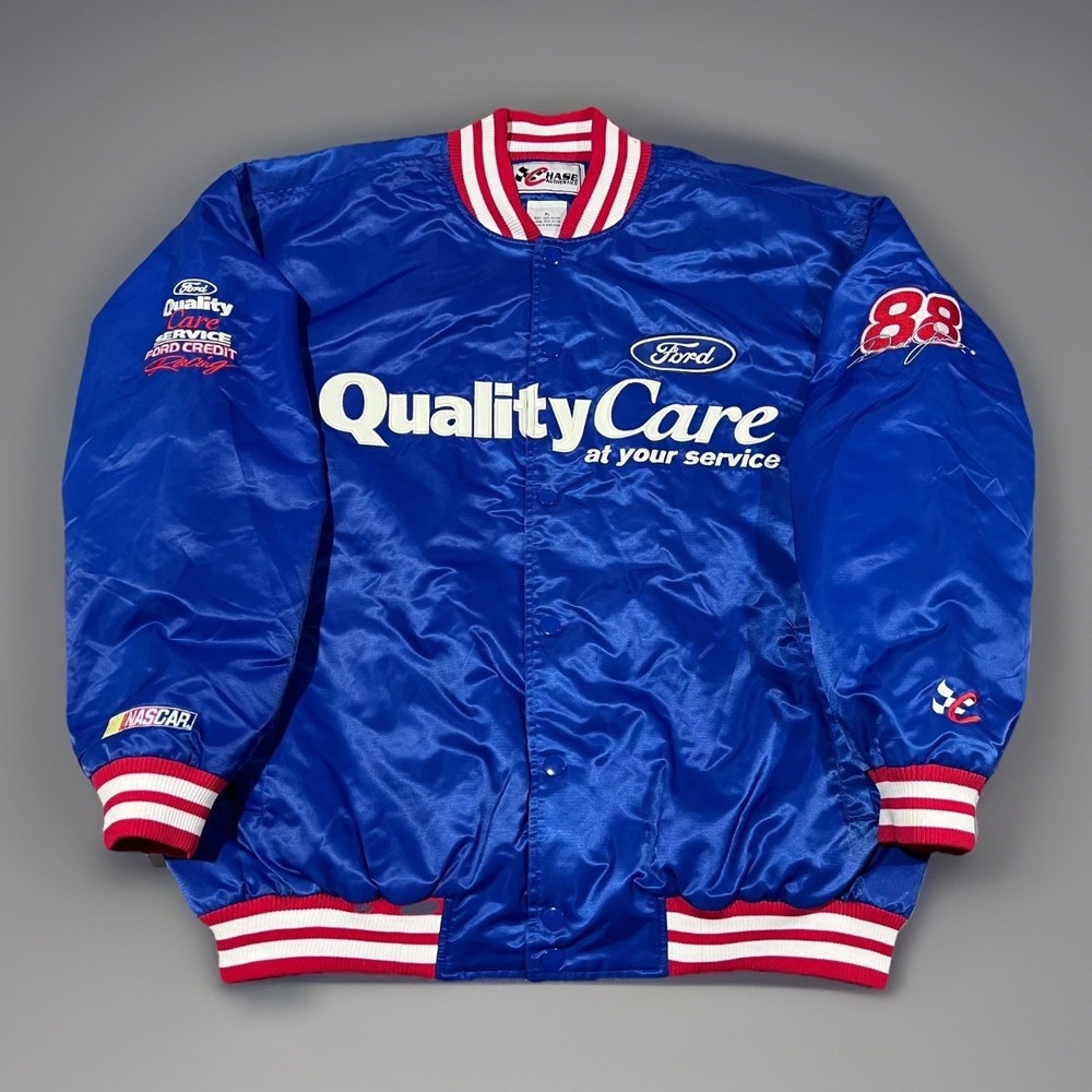 VTG Chase Blue #88 Dale Jarrett Ford NASCAR Satin RYR Racing Bomber Jacket XL